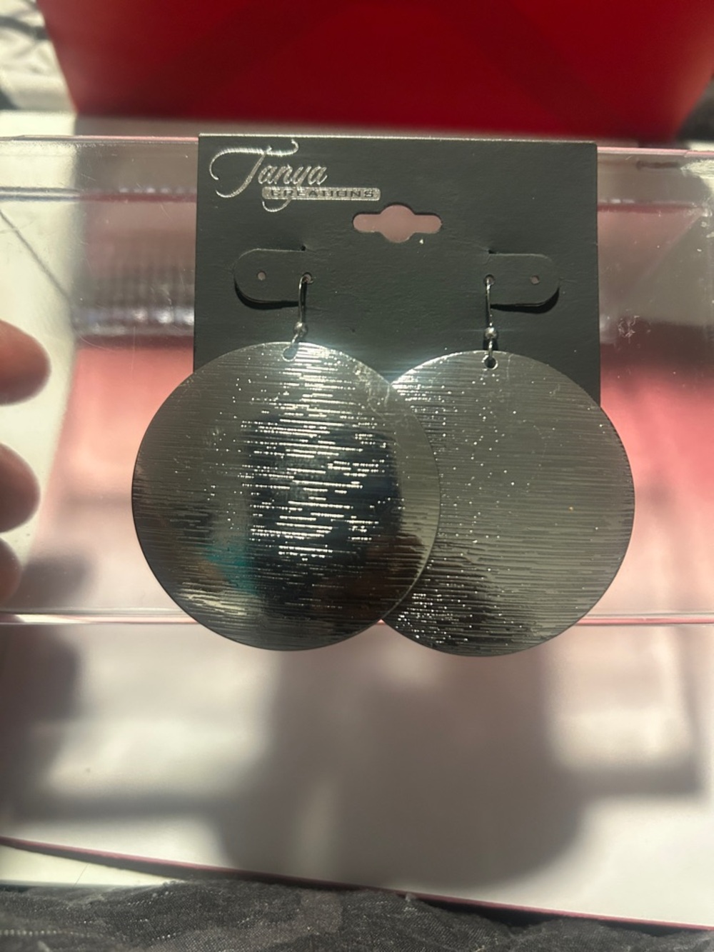 Silver Textured Disc Drop Earrings - Silver